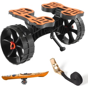 VEVOR 300 lbs Kayak Cart, Foldable Kayak Trolley with 10-inch Solid Rubber Tires & 1 Ratchet Strap, Paddle Board Trolley for Carrying Kayaks, Canoes, Paddleboards, Float Mats, Jon Boats(Black)