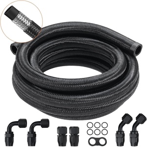 VEVOR 6AN Fuel Line Kit, 20 FT Fuel Hose Kit, 0.34″ Nylon Stainless Steel Braided Fuel Line Oil/Gas/Diesel Hose End Fitting Kit, with 12 PCS Swivel Fitting Adapter Kit, Black(10AN Fitting 7pcs + 10FT Hose)