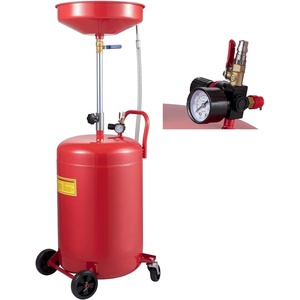 VEVOR 8 Gallon Waste Oil Drain Tank, Industrial Fluid Drain Tank with Adjustable Funnel Height, Portable Oil Drainer with Wheels, Fluid Fuel Transfer Drainage for Auto Repair Shops, Garages, Red(20 Gallon)