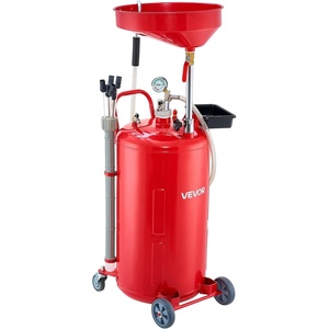 VEVOR 8 Gallon Waste Oil Drain Tank, Industrial Fluid Drain Tank with Adjustable Funnel Height, Portable Oil Drainer with Wheels & Toolbox, Fluid Fuel Transfer Drainage for Auto Repair Shops, Red(20.1 x 20.1 x 66.1 in)