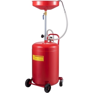 VEVOR 8 Gallon Waste Oil Drain Tank, Industrial Fluid Drain Tank with Adjustable Funnel Height, Portable Oil Drainer with Wheels & Toolbox, Fluid Fuel Transfer Drainage for Auto Repair Shops, Red(15.7 x 15.2x 65 in)
