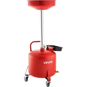 VEVOR 8 Gallon Waste Oil Drain Tank, Industrial Fluid Drain Tank with Adjustable Funnel Height, Portable Oil Drainer with Wheels & Toolbox, Fluid Fuel Transfer Drainage for Auto Repair Shops, Red(8 Gallon)