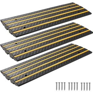 VEVOR Car Driveway Rubber Curb Ramp, 1 Pack 4FT Long Heavy Duty Low Profile Slope Ramps, 2.6’’ Rise, 33069 lbs Load Capacity, Reflective Safety Strips, for Vehicles, RVs, and Wheelchairs(48.8-inch-Long (3 Pack))