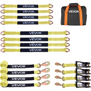 VEVOR Car Tie Down with Chain Anchors, Lasso Style 2″×120″ Tire Straps, 5865 LBS Working Load, 11023 LBS Breaking Strength, with Heavy Duty Ratchets for Passenger Car, ATV, SUV, UTV, Truck, 4-Pack(Axle-Type with Spring Hook-Yellow)
