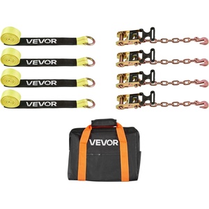 VEVOR Car Tie Down with Chain Anchors, Lasso Style 2″×120″ Tire Straps, 5865 LBS Working Load, 11023 LBS Breaking Strength, with Heavy Duty Ratchets for Passenger Car, ATV, SUV, UTV, Truck, 4-Pack(Tire-Style with Heavy Duty Hook-Yellow)