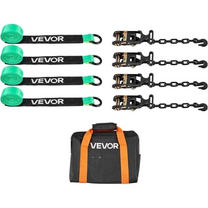 VEVOR Car Tie Down with Chain Anchors, Lasso Style 2″×120″ Tire Straps, 5865 LBS Working Load, 11023 LBS Breaking Strength, with Heavy Duty Ratchets for Passenger Car, ATV, SUV, UTV, Truck, 4-Pack(Tire-Style with Heavy Duty Hook-Green)
