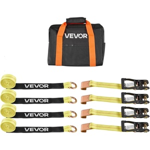 VEVOR Car Tie Down with Chain Anchors, Lasso Style 2″×120″ Tire Straps, 5865 LBS Working Load, 11023 LBS Breaking Strength, with Heavy Duty Ratchets for Passenger Car, ATV, SUV, UTV, Truck, 4-Pack(Tire-Style with flat hook)