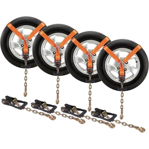 VEVOR Car Tie Down with Chain Anchors, Lasso Style 2″×120″ Tire Straps, 5865 LBS Working Load, 11023 LBS Breaking Strength, with Heavy Duty Ratchets for Passenger Car, ATV, SUV, UTV, Truck, 4-Pack(Lasso-Style with Heavy Duty Hook)