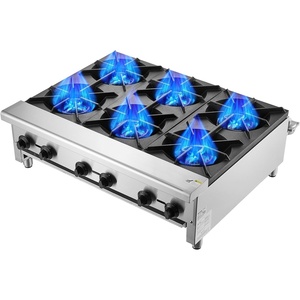 VEVOR Commercial Gas Stove with 6 Burners, Propane and Natural Gas Countertop Cooking Stove Range, Stainless Steel Gas Hot Plate, Commercial Cooking Equipment for Restaurant, 168,000 BTU(6 Burners)
