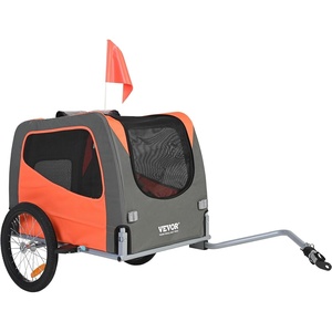 VEVOR Dog Bike Trailer, Supports up to 66 lbs, Pet Cart Bicycle Carrier for Small & Medium Dogs, Easy Folding Frame with Quick Release Wheel, Universal Bicycle Coupler, Reflector, Flag, Internal Leash(Orange/Gray)