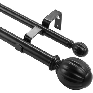 VEVOR Double Rod Curtain Rods, 36-72 inches(3-6ft) Adjustable Length, Black Double Curtain Rods with Round Finials, 1″ and 3/4″ Diameter, Double Window Drapery Rod for Sheer and Blackout Curtains(36-72″-Black)