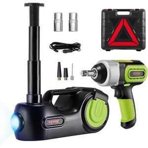 VEVOR Electric Car Jack Cordless Remote Control, 5 Tons /11000 lbs, Electric Hydraulic Jack Kit 18V Battery with Electric Impact Wrench, Tire Change Replacement with LED Light, Portable Car Jack(5T with Wrench – Digital Display)
