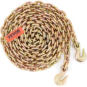 VEVOR G80 Transport Binder Chain, 3/8″ x 10.3′ 2-Pack Tow Chain with Clevis Grab Hooks, 7100 lbs Safe Working Load, Heavy Duty Logging Chain for Transporting Towing Truck Tie Down Binding Equipment(1 Pack)