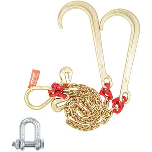 VEVOR G80 V Bridle Chain, 5/16″ x 2′ Towing Chain Bridle with 15″ J Hooks and Grab Hooks, Heavy Duty Transport Tow Chain Bridle with 10800 lbs Safe Working Load for Flatbed Truck Wrecker Recovery(5/16Inch x 2FT)