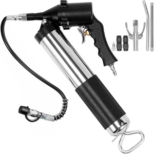 VEVOR Grease Gun, 8000 PSI High Pressure, Heavy Duty Pistol Grip Grease Gun Kit with 14 oz Capacity, Includes 18-Inch Flex Hose, 1 Extension Rigid Pipe and 1 Sharp Type Nozzle for Automotive, Marine(Checkered)