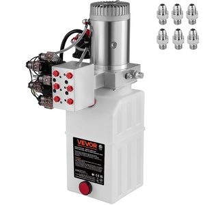 VEVOR Hydraulic Power Unit 6 Quart 6 Way Hydraulic Pump Double Acting Hydraulic Power Unit 12V DC Dump Trailer Car Remote with Plastic Oil Reservoir (Plastic, Double Acting)(Double Acting)