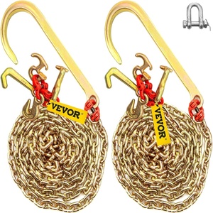 VEVOR J Hook Chain, 5/16 in x 10 ft Bridle Tow Chain, G80 Bridle Transport Chain with 2 G70 J Hooks, 9260 Lbs Break Strength Tow Hooks for Trucks, J Hooks Towing Straps 2PCS(5/16Inch x 10FT)