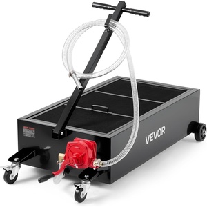 VEVOR Low Profile Oil Drain Pan, 20 Gallon Capacity, Rolling Oil Drain Pan with Manual Pump, 7.2 ft Hose & T Folding Handle, Leak-Proof & Corrosion-Resistant, Fit for Cars, SUVs, Trucks, ATVs, Red(25 Gallon)