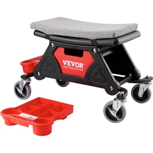 VEVOR Mechanic Stool 300 LBS Capacity Garage Stool Gift for Men, Heavy Duty Rolling Mechanics Seat, with Three Slide Out Tool Trays and Drawer, Tools for Automotive Auto Repair | Auto Repair Heavy Duty Plastic Rolling Mechanics Seat with Cushion, Three Slide Out Tool Trays and Drawer, for Automotive