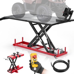 VEVOR Motorcycle Lift Table, 1000lbs Weight Capacity, 360° Flexible Moving Motorcycle Jack Stand, 8.6-31 in Height Range, Heavy Duty Bike Repair Stand with Security Lock for ATVs, Dirt Bike(1500lbs-Electric Hydraulic-with Adjustable width)
