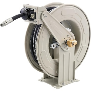 VEVOR Oil Hose Reel, 1/2 inch x 50 ft Retractable, Spring Driven Auto Swivel Rewind, Max 3625 PSI, Heavy-Duty Carbon Steel Construction with Steel Wire Braided Hose, for Engine/Gear/Hydraulic Oil(1/2″ x 50′)