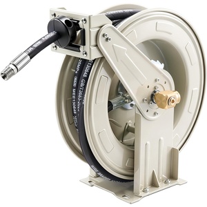 VEVOR Oil Hose Reel, 1/2 inch x 50 ft Retractable, Spring Driven Auto Swivel Rewind, Max 3625 PSI, Heavy-Duty Carbon Steel Construction with Steel Wire Braided Hose, for Engine/Gear/Hydraulic Oil(1/2″ x 33′)
