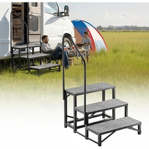 VEVOR RV Steps with Handrail, 4 Steps, 660 lbs Load Capacity, Heavy Duty Outdoor RV Stairs with Non-Slip Mat for Elderly and Pets, Portable Stairs for Hot Tub, Camper, Mobile Home, Porch, Pool, SPA(3-Step)