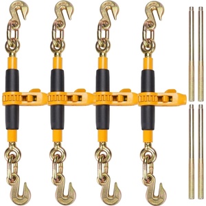 VEVOR Ratchet Chain Binder, 5/16″-3/8″ Heavy Duty Load Binders, with G80 Hooks 7,100 lbs Secure Load Limit, Labor-saving Anti-skid Handle, Tie Down Hauling Chain Binders for Flatbed Truck Trailer, 4 P(5/16-3/8)