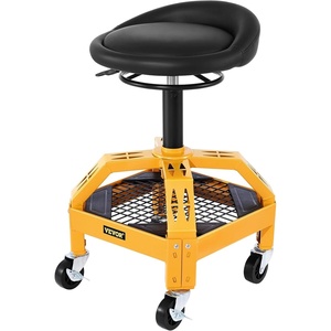 VEVOR Rolling Garage Stool, 300LBS Capacity, Adjustable Height from 24 in to 28.7 in, Mechanic Seat with 360-degree Swivel Wheels and Tool Tray, for Workshop, Auto Repair Shop, Yellow | Leather Mechanic Garage Seat with 360-Degree Swivel Wheels and Tool Tray, for Workshop, Auto Repair Shop, Home Use, Yellow(Rolling Garage Stool)