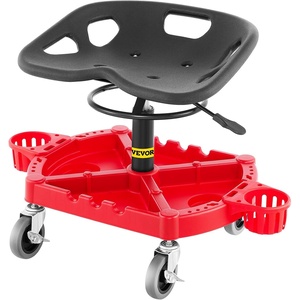 VEVOR Rolling Garage Stool, 300LBS Capacity, Adjustable Height from 24 in to 28.7 in, Mechanic Seat with 360-degree Swivel Wheels and Tool Tray, for Workshop, Auto Repair Shop, Yellow | Leather Mechanic Garage Seat with 360-Degree Swivel Wheels and Tool Tray, for Workshop, Auto Repair Shop, Home Use, Yellow(Red)