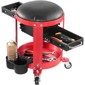 VEVOR Rolling Mechanic Stool with Wheels, 300 lbs Capacity Garage Seat/Work Stool, Padded Roller Creeper Seat with Fixed Height, Tool Tray and 2 Drawers, for Garage, Shop & Auto Repair, Red+Black