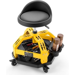 VEVOR Rolling Shop Stool with Wheels, 19.7″-25.6″ Adjustable Height, 360° Swivel, 330 lbs Capacity, Garage Work Mechanic Stool with Backrest, Tool Tray Storage, Padded Seat Shop Chair, Black/Yellow(Yellow)