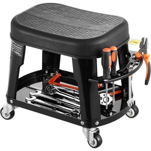 VEVOR Rolling Shop Stool with Wheels, 19.7″-25.6″ Adjustable Height, 360° Swivel, 330 lbs Capacity, Garage Work Mechanic Stool with Backrest, Tool Tray Storage, Padded Seat Shop Chair, Black/Yellow(Black)