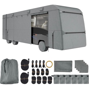 VEVOR Travel Trailer Cover, 28-31 ft RV Cover, Top 300D Oxford Fabric Camper Cover, Waterproof, Windproof and Rip-Stop Class A RV Cover, with Storage Bag, Repair Patches, Straps and Tire Covers(29-32 ft)