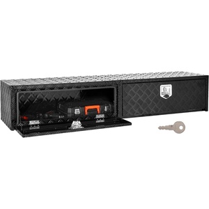 VEVOR Truck Tool Box, 72 x 13 x 16 Inch, Black Aluminum Tread Topsider Toolbox with Dual Drop Doors, Heavy Duty Lockable Storage and Organization Box with Latch, Corrosion-Resistant, for Truck Bed