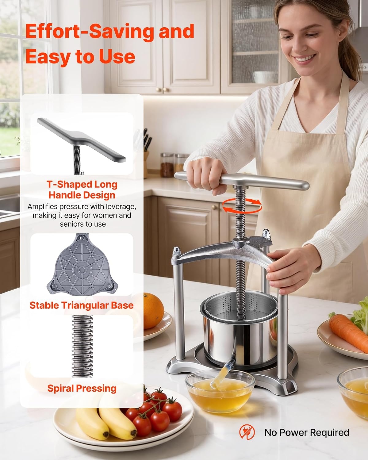 image:imageVEVOR 044 Gal165L Fruit Wine Press 2 Stainless Steel Barrels Manual Juice Maker Cider Apple Grape Tincture Honey Olive Oil Making Press with THandle for Outdoor Kitchen HomeSilver