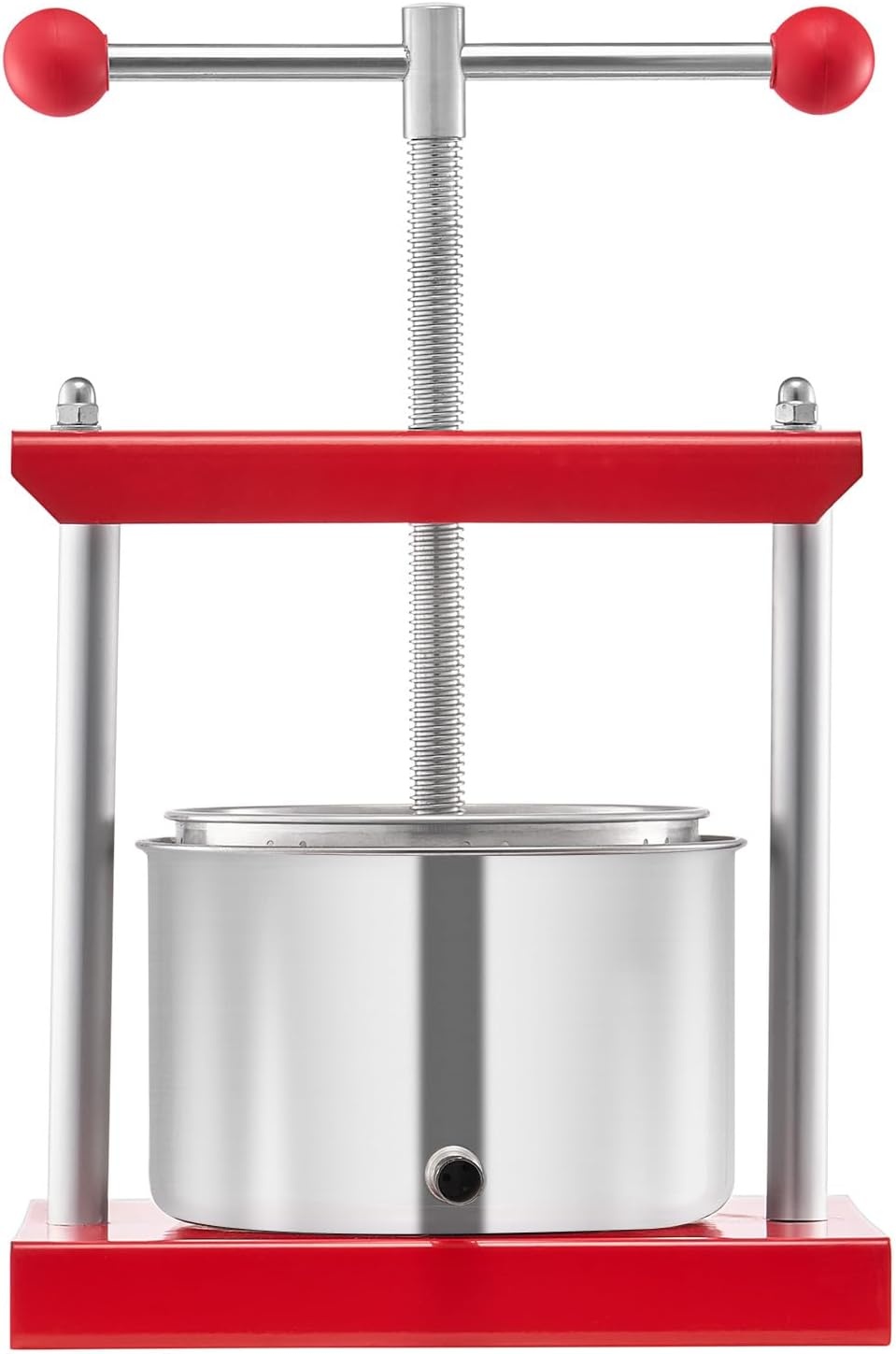 image:imageVEVOR 044 Gal165L Fruit Wine Press 2 Stainless Steel Barrels Manual Juice Maker Cider Apple Grape Tincture Honey Olive Oil Making Press with THandle for Outdoor Kitchen HomeRed