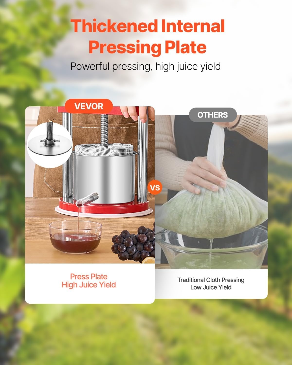 image:imageVEVOR 044 Gal165L Fruit Wine Press 2 Stainless Steel Barrels Manual Juice Maker Cider Apple Grape Tincture Honey Olive Oil Making Press with THandle for Outdoor Kitchen HomeRed
