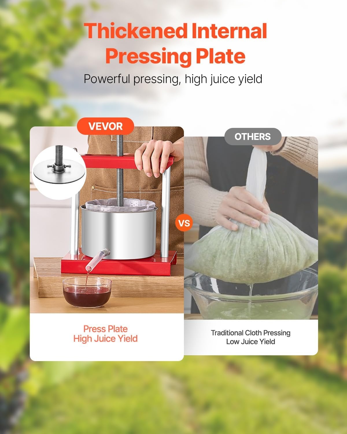 image:imageVEVOR 044 Gal165L Fruit Wine Press 2 Stainless Steel Barrels Manual Juice Maker Cider Apple Grape Tincture Honey Olive Oil Making Press with THandle for Outdoor Kitchen HomeRed