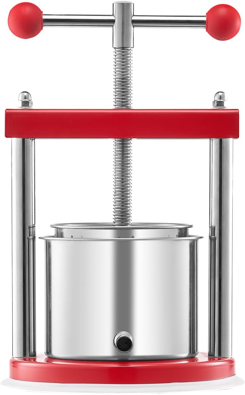 image:imageVEVOR 044 Gal165L Fruit Wine Press 2 Stainless Steel Barrels Manual Juice Maker Cider Apple Grape Tincture Honey Olive Oil Making Press with THandle for Outdoor Kitchen HomeRed