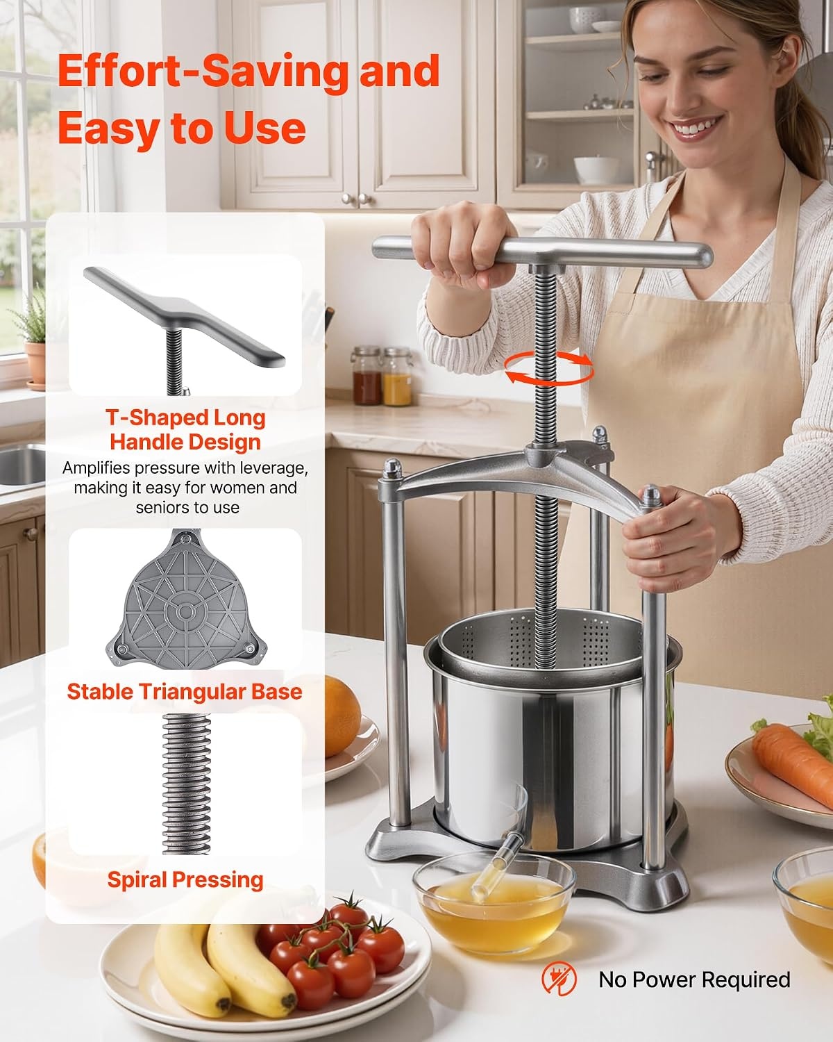 image:imageVEVOR 044 Gal165L Fruit Wine Press 2 Stainless Steel Barrels Manual Juice Maker Cider Apple Grape Tincture Honey Olive Oil Making Press with THandle for Outdoor Kitchen HomeSilver