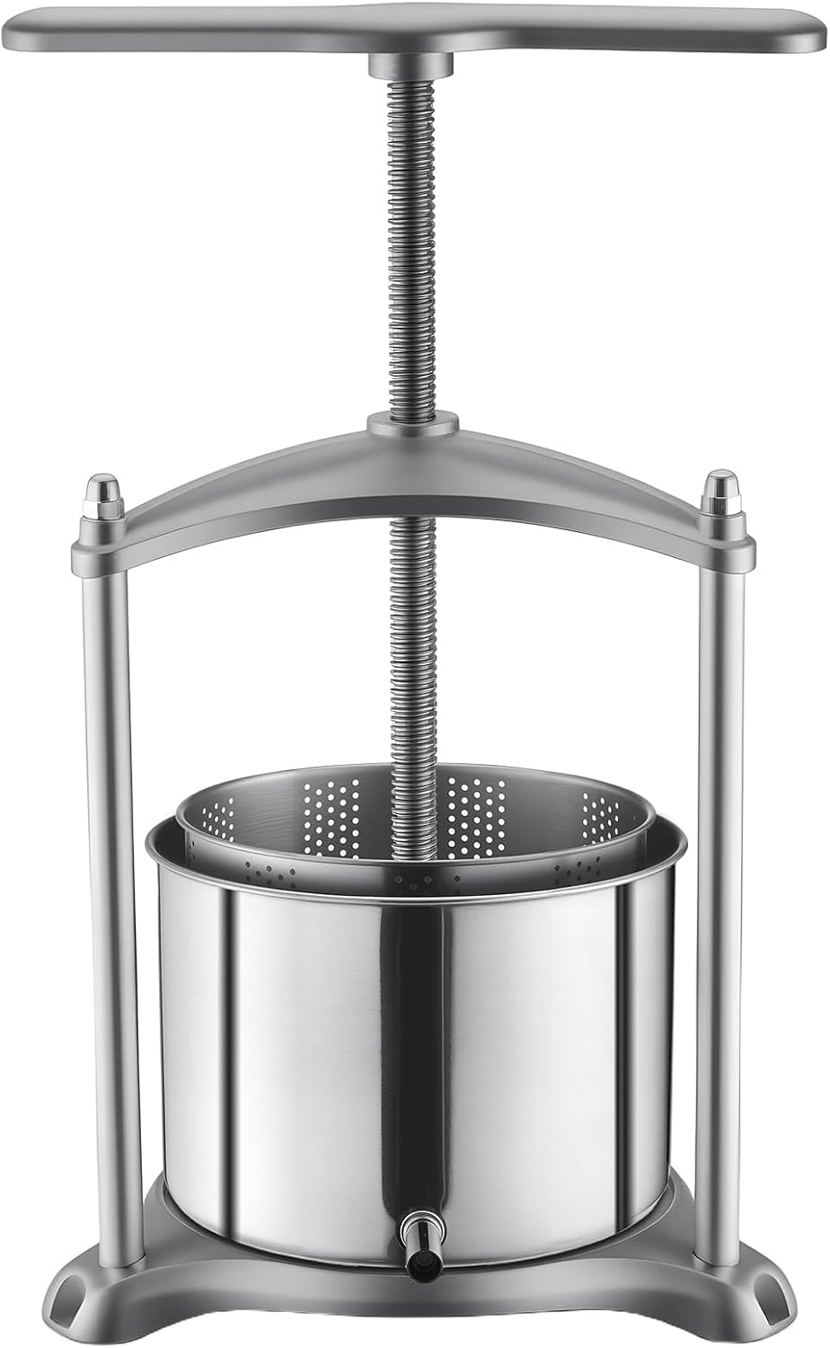 image:imageVEVOR 044 Gal165L Fruit Wine Press 2 Stainless Steel Barrels Manual Juice Maker Cider Apple Grape Tincture Honey Olive Oil Making Press with THandle for Outdoor Kitchen HomeSilver