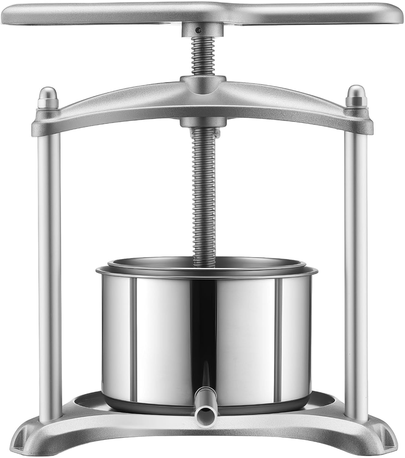 image:imageVEVOR 044 Gal165L Fruit Wine Press 2 Stainless Steel Barrels Manual Juice Maker Cider Apple Grape Tincture Honey Olive Oil Making Press with THandle for Outdoor Kitchen HomeSilver