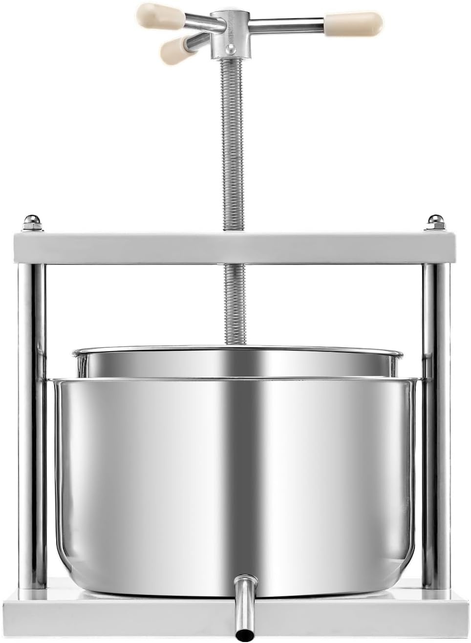 image:imageVEVOR 044 Gal165L Fruit Wine Press 2 Stainless Steel Barrels Manual Juice Maker Cider Apple Grape Tincture Honey Olive Oil Making Press with THandle for Outdoor Kitchen HomeWhite