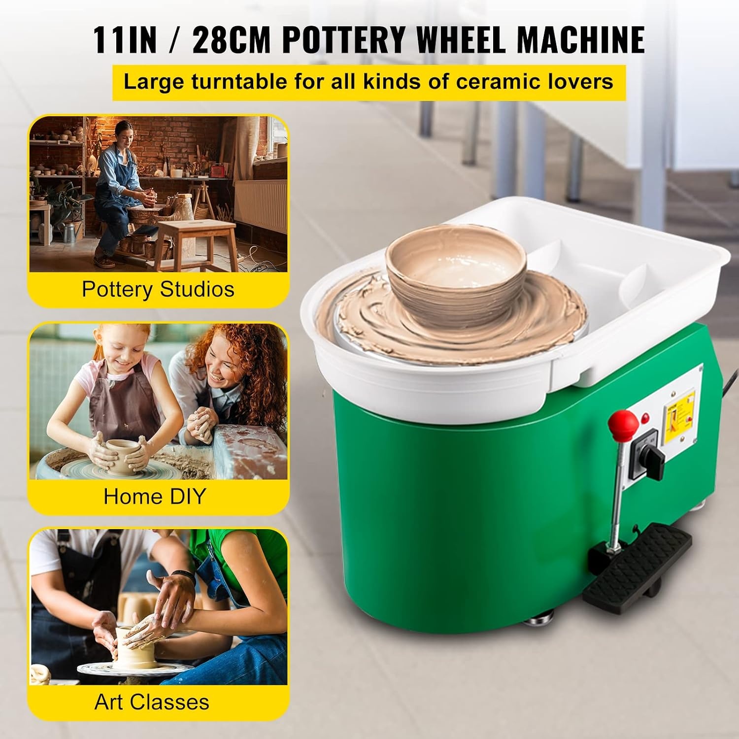 image:imageVEVOR 14in Pottery Wheel for Adults Beginners 06in HeightAdjustable 450W Pottery Forming Machine 60300RPM Electric Ceramic Wheel BlueGreen
