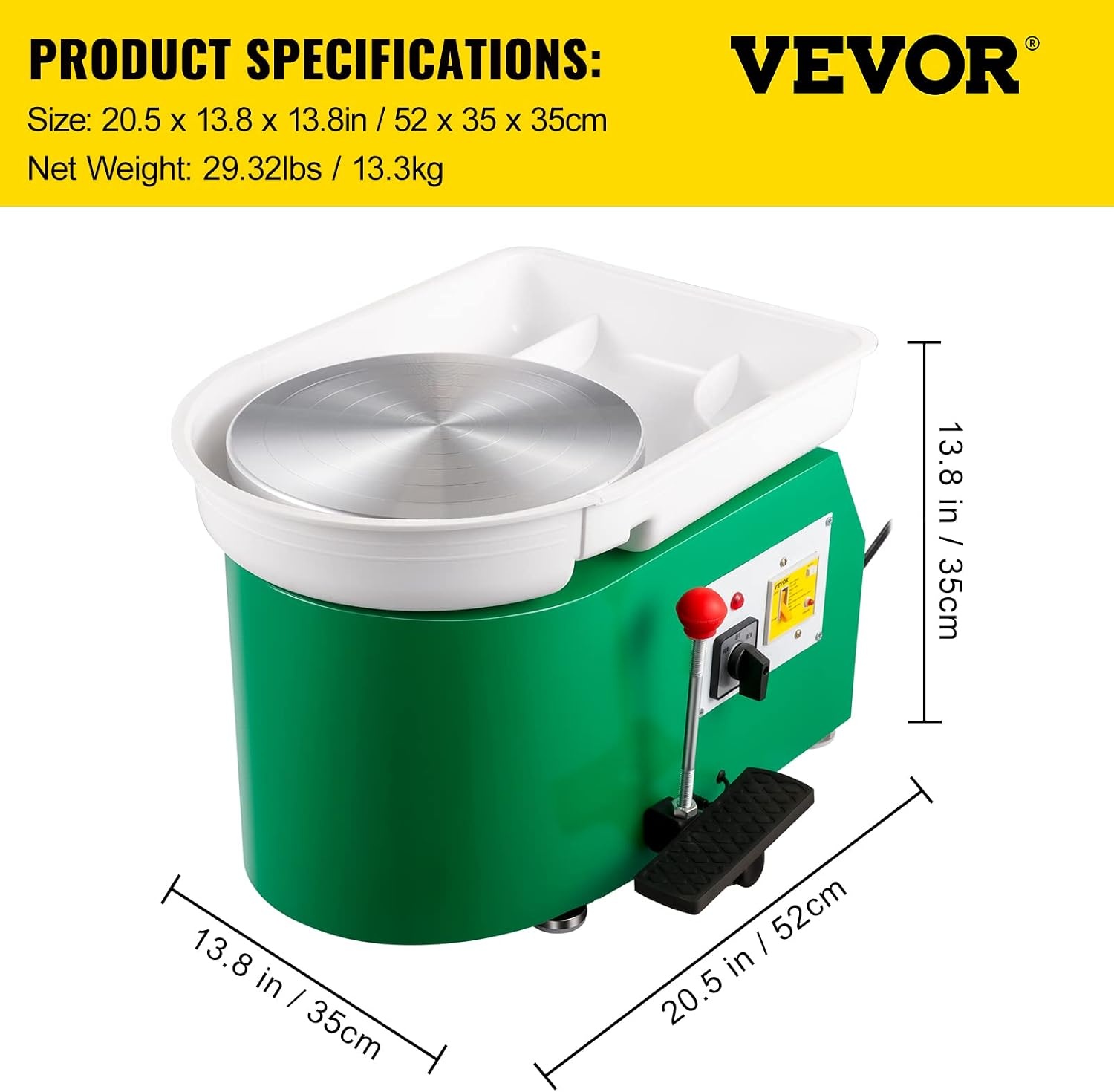 image:imageVEVOR 14in Pottery Wheel for Adults Beginners 06in HeightAdjustable 450W Pottery Forming Machine 60300RPM Electric Ceramic Wheel BlueGreen