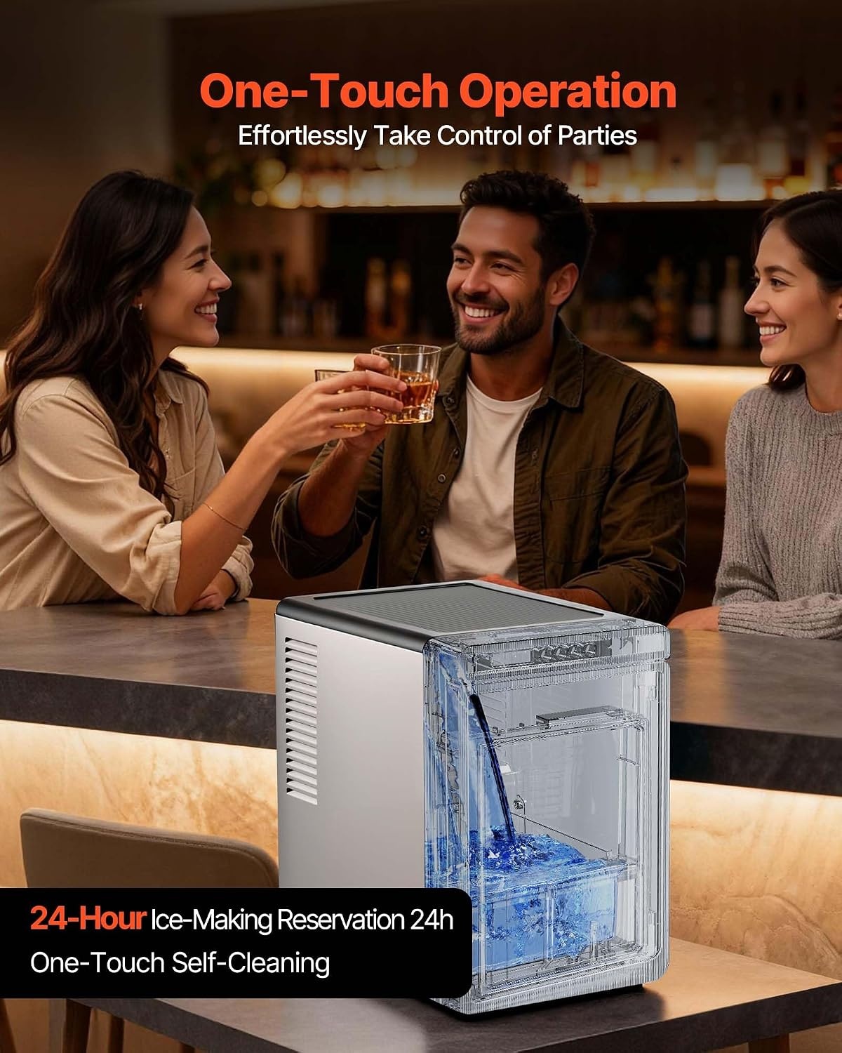 image:imageVEVOR 16 Clear Ice Cube Maker 3 Square Ice Ready in 2535 Mins 108 PcsDay 24H Timer Ice Maker Countertop for Cocktails Whiskey amp Bourbon22lbs24H