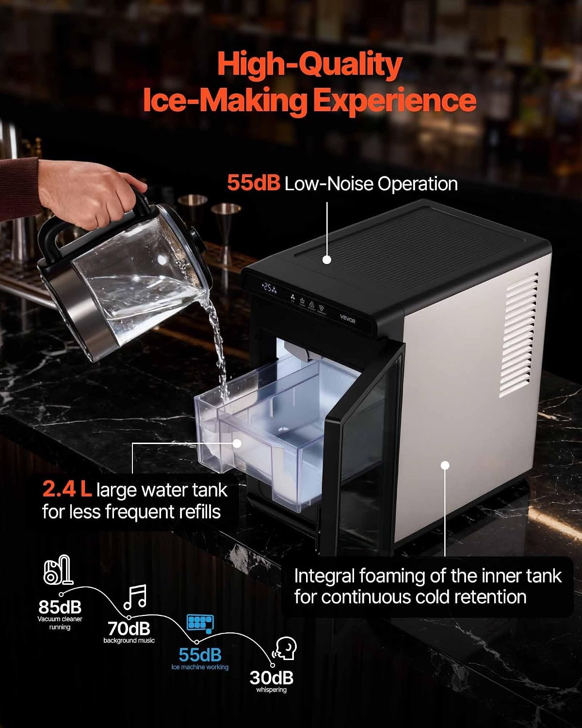 image:imageVEVOR 16 Clear Ice Cube Maker 3 Square Ice Ready in 2535 Mins 108 PcsDay 24H Timer Ice Maker Countertop for Cocktails Whiskey amp Bourbon22lbs24H