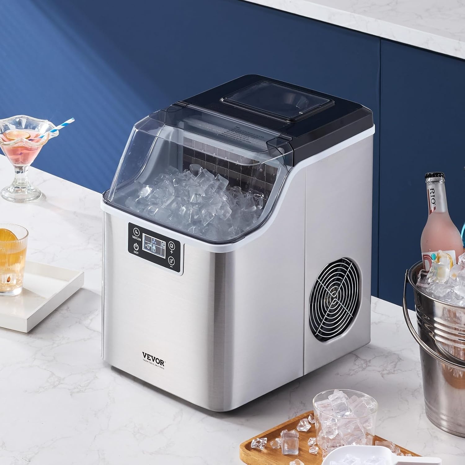 image:imageVEVOR 16 Clear Ice Cube Maker 3 Square Ice Ready in 2535 Mins 108 PcsDay 24H Timer Ice Maker Countertop for Cocktails Whiskey amp Bourbon45lbs24H
