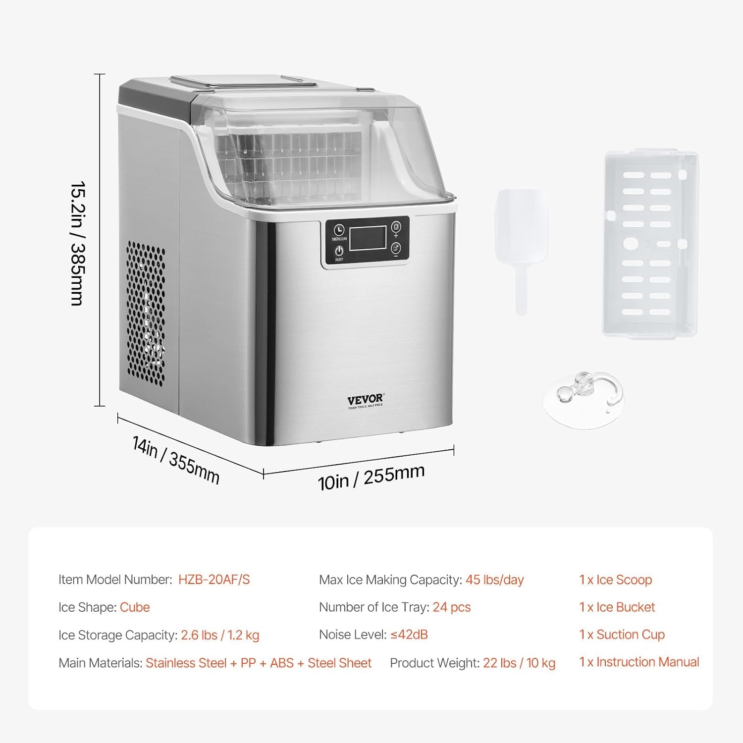 image:imageVEVOR 16 Clear Ice Cube Maker 3 Square Ice Ready in 2535 Mins 108 PcsDay 24H Timer Ice Maker Countertop for Cocktails Whiskey amp Bourbon45lbs24H